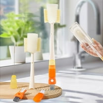 5 in 1 Cup & Bottle Cleaning Brush | Multifunctional Sponge Scrubber for Water Bottles, Thermoses, Tumblers – Soft Non-Scratch Bristles, Ergonomic Grip Handle, Orange/Green, 14.5" Durable Plastic
