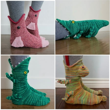 

Green-Alligator/1 Pair Of Knit Crocodile Socks Creative Cartoon Warm Socks，It Has A Realistic Design With A Nose Eyes Mouth Arms & Legs/For Lovers Of Animals/22*25Cm