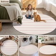 thumbnail image 6 of Round Area Rug 8ft,Minimalist Pink Stripe on Beige Washable Carpet Non-Slip Runner Accent Rugs Indoor Floor Mat for Bedroom Living Room Decor,Modern Pinstripes Line Art, 6 of 9