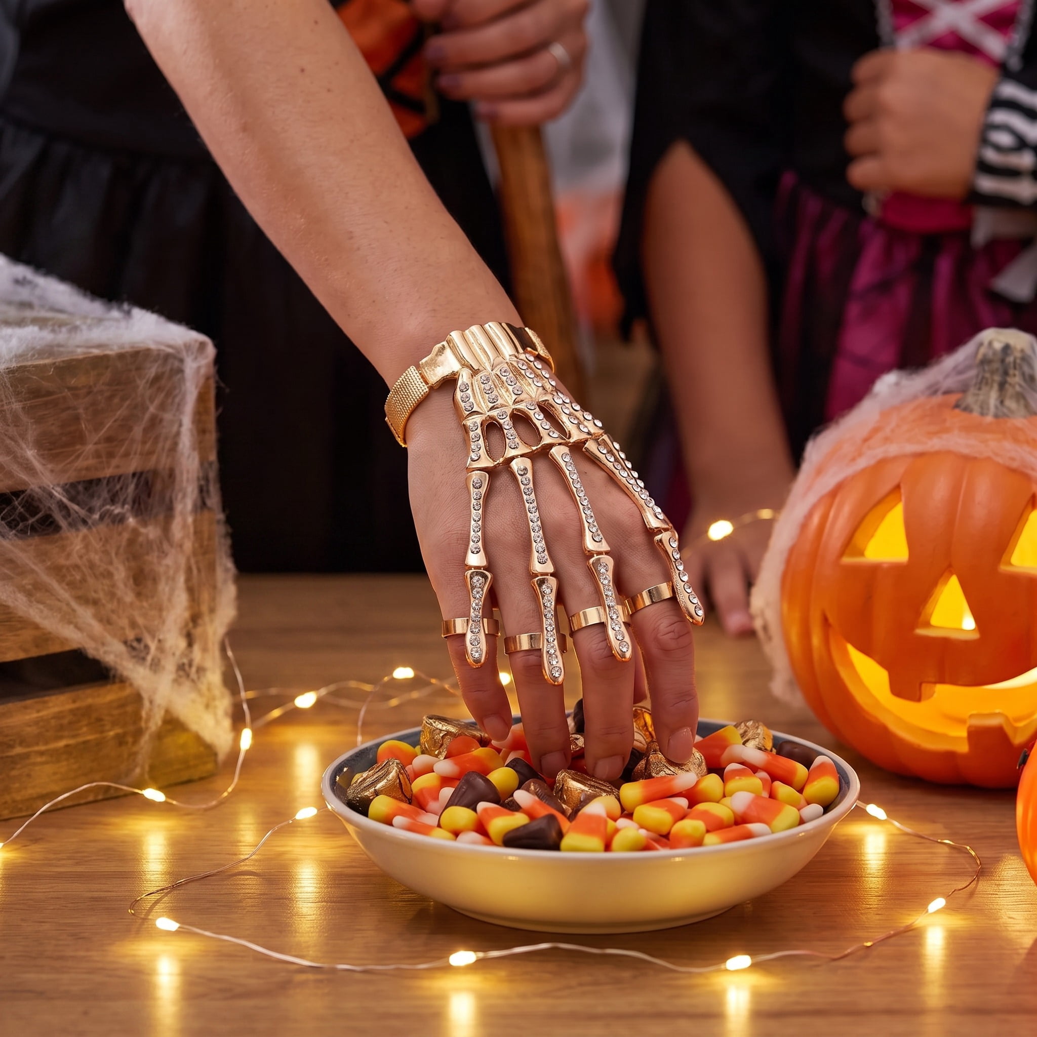 Skeleton Hand Bracelet Costume Accessory for Adults, Gold, Halloween by Way To Celebrate