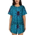 thumbnail image 1 of Balery Spider And Cobweb Conjunto de Pijama para Mujer con Estampado, Dos Piezas de Manga Corta y Shorts, Ropa de Dormir Suave con Cuello Redondo y Bolsillos-Large, 1 of 6