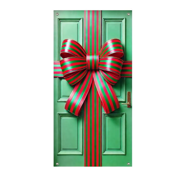 Christmas Door Cover 71x35 Inch Red Green Gift Wrap Banner, Elegant Holiday Door Hanging for Front Porch, Indoor Outdoor Winter Party Backdrop Merry Xmas Decoration Use (Green)