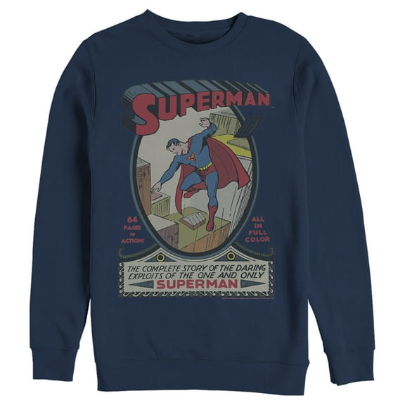 Men's Superman Vintage Daring Exploits Cover  Sweatshirt Navy Blue X Large