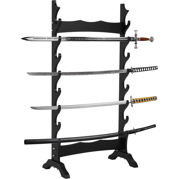Gtouse 8 Tier Sword Stand, Wooden Japanese Samurai Sword Holder, Sword Display Stand Floor for Katana