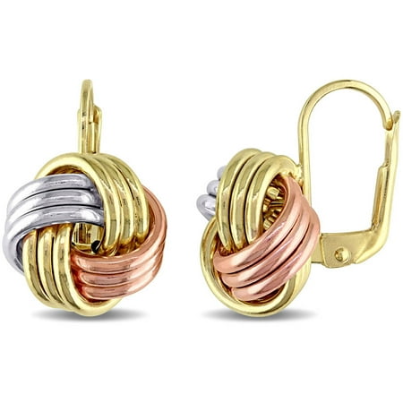 10kt Three-Tone Gold Leverback Knot Earrings