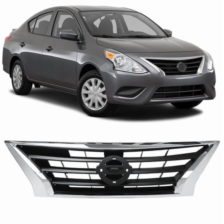For Nissan Versa 2015 2016 2017 2018 2019 Front Upper Grille Grill w/Chrome Trim