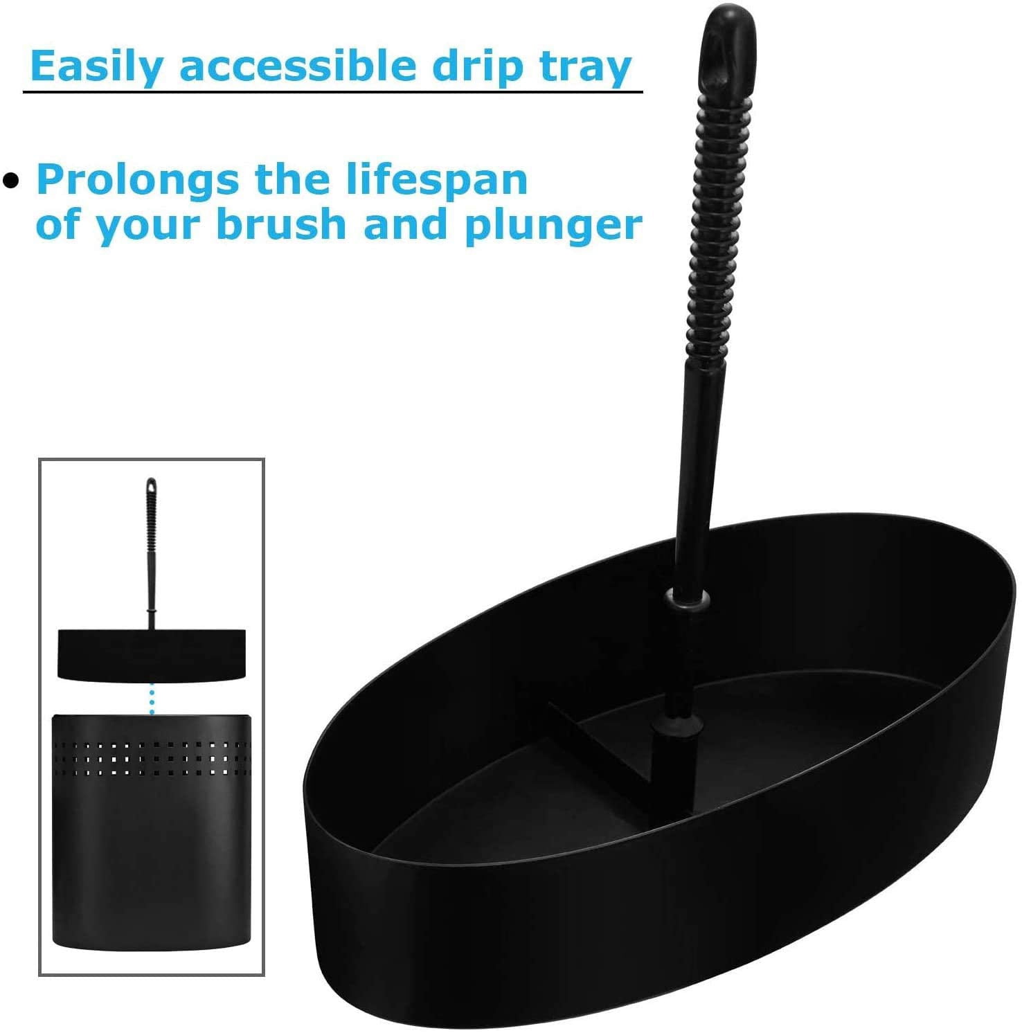 Toilet Brush and Plunger Set with Holder, Black