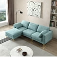 thumbnail image 2 of Free Combination 3 Seater Sofa with Ottoman, Modern Leisure L Shape Couch with Gold Legs, Cozy Fabric Upholstery Sofa with Stabilize Solid Wooden Frame, Turquoise, 2 of 9