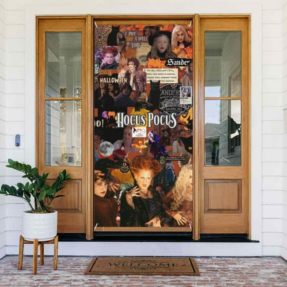 Door Cover Decoration Hocus Pocus Hanging Banner Backdrop Tapestry Outdoor Party Decor 72.8 x 35.4 Inch