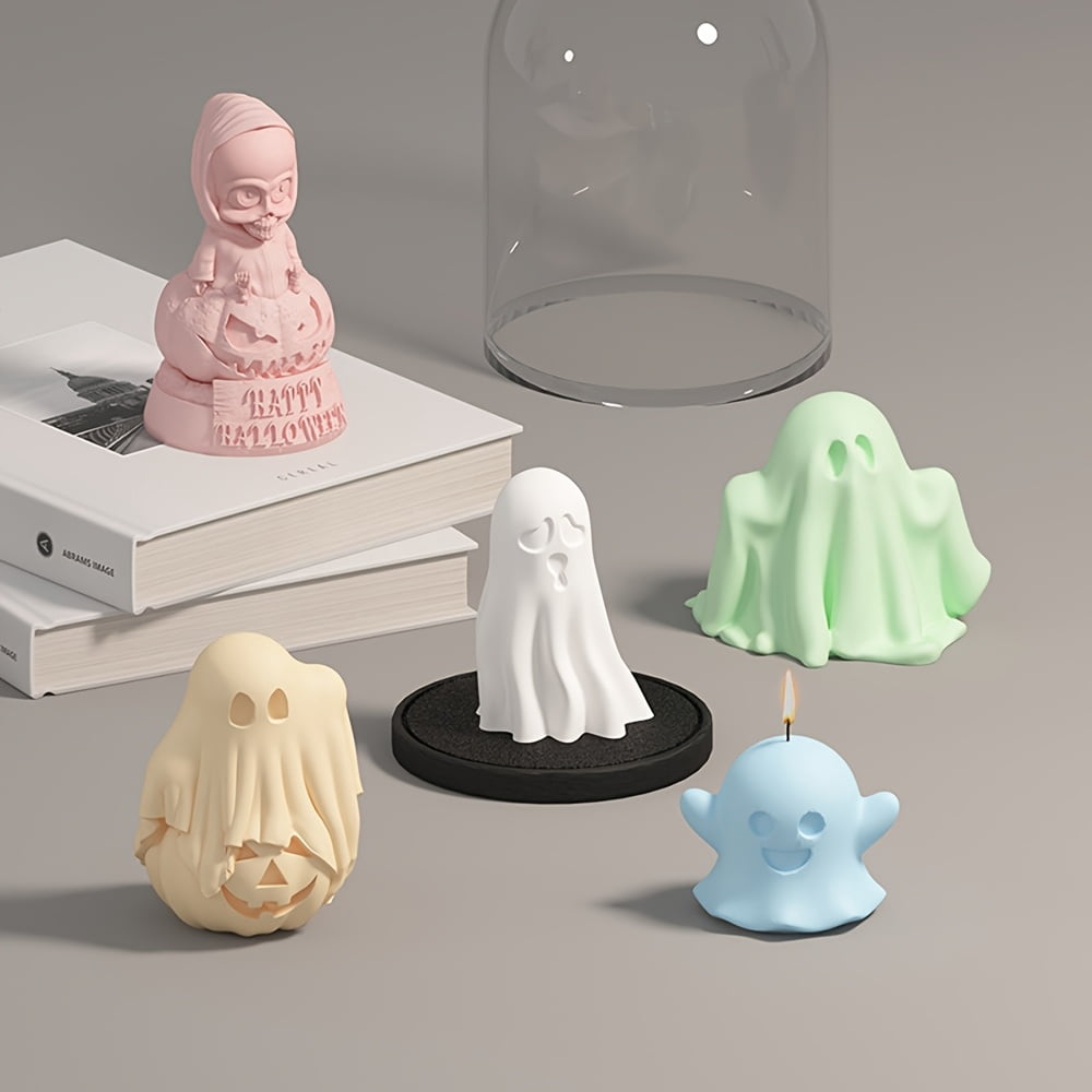 5-Piece Spooky Ghost Candle Mold Set DIY Pumpkin Zombie Plaster Epoxy Resin Silicone Molds Unique Artistic Handcrafted Resin Materials Halloween Party Decorations, Furniture Ornaments & Accessories