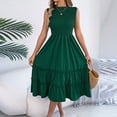 thumbnail image 6 of Women's 2026 Casual Loose Plain Maxi Sundress Smocked Elastic Waist Tank Dress Sleeveless Summer Beach Tiered Long Dresses, 6 of 7
