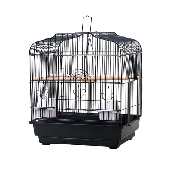 Lightweight Metal Bird Travel Cage with Handle – Includes Food Bowls, Wooden Perches, Pull-Out Tray – Portable Carrier for Small Parrots, Lovebirds, Canaries, Cockatiels, Parakeets – Black