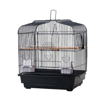 Bird Travel Cage for Lovebirds, Cockatiels, Canaries, Parakeets, Finches – Portable Metal Carrier with Handle – Includes Wooden Perches, 2 Feeders, Swing, Pull-Out Tray – 20.5 x 18.1 x 14.2 in