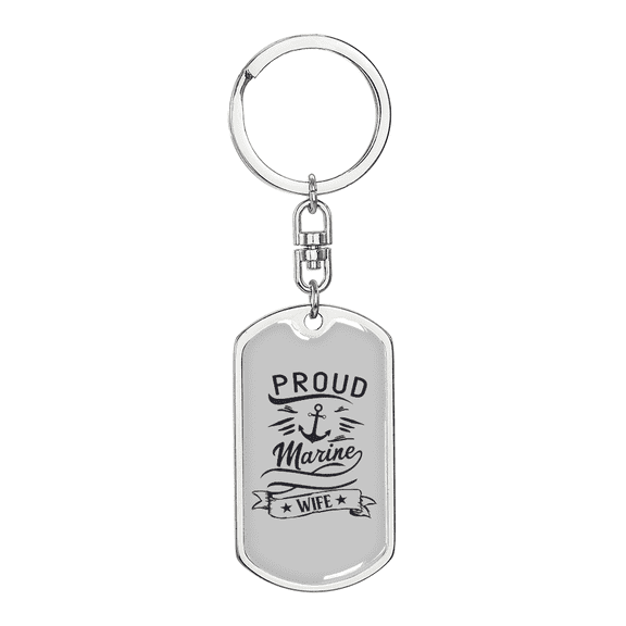 To My Wife Proud Marine Wife Stainless Steel or 18k Gold Premium Swivel Dog Tag Keychain