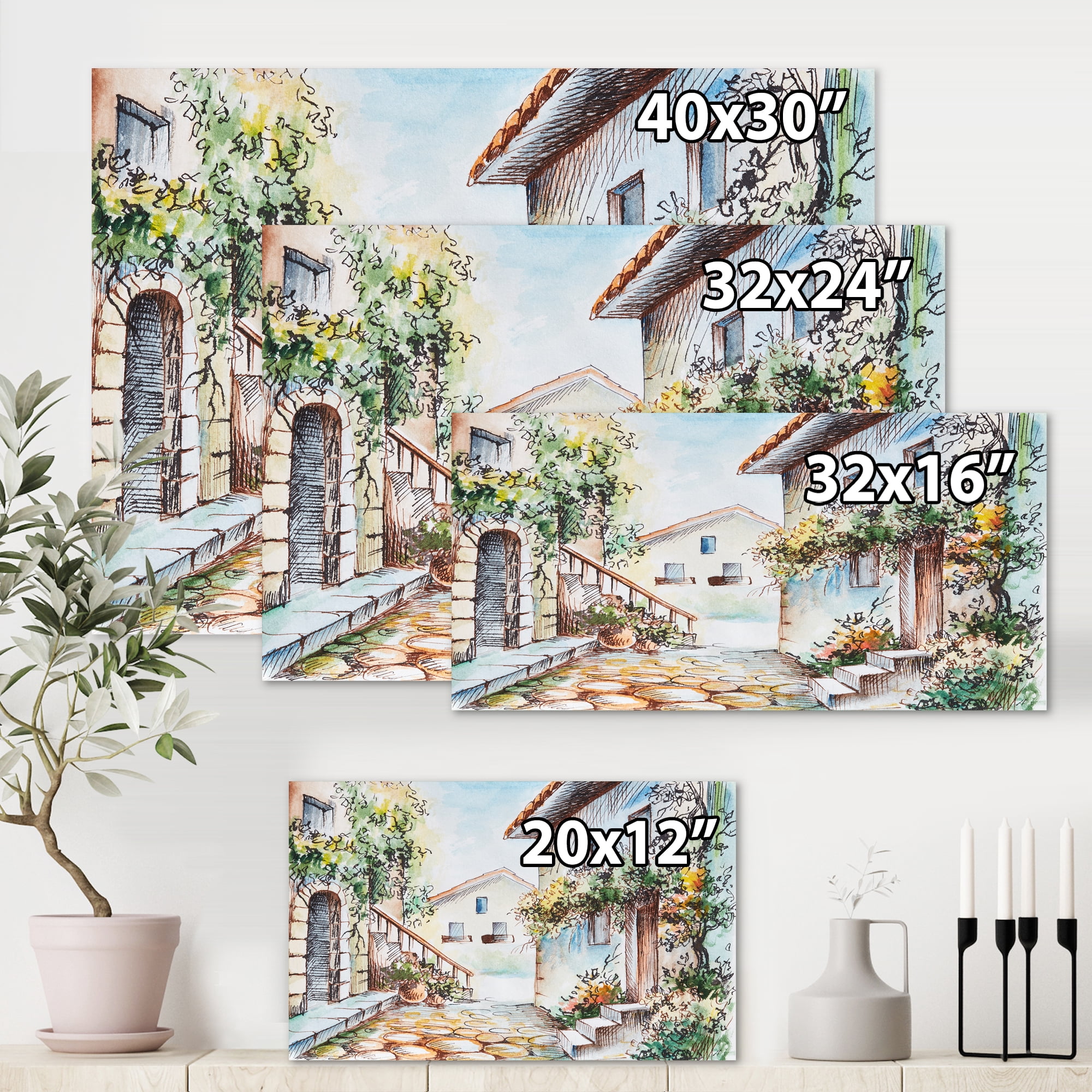 Designart ' Sunny Day At The Vintage City Cozy Street ' Traditional Canvas Wall Art Print