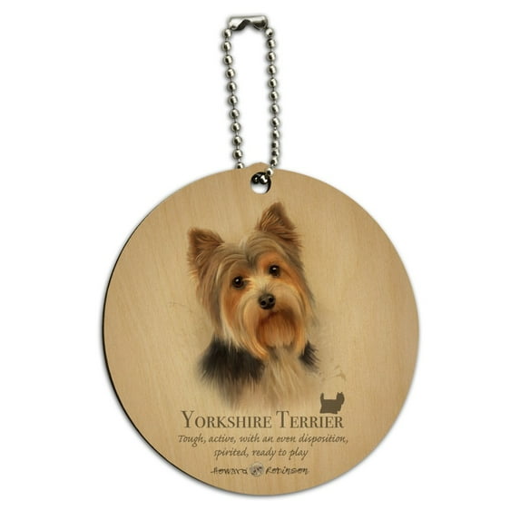 Yorkshire Terrier Yorkie Dog Breed Round Wood Luggage Card Suitcase Carry-On ID Tag