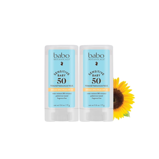 Protector solar en barra Babo Botanicals Sensitive Baby SPF 50, paquete de 2