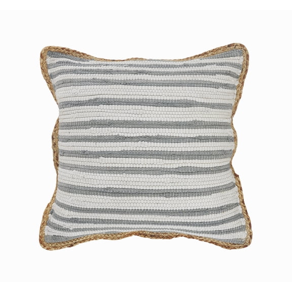 Woven Paths Striped Jute Bordered Throw Pillow, White/Grey, 18" x 18"