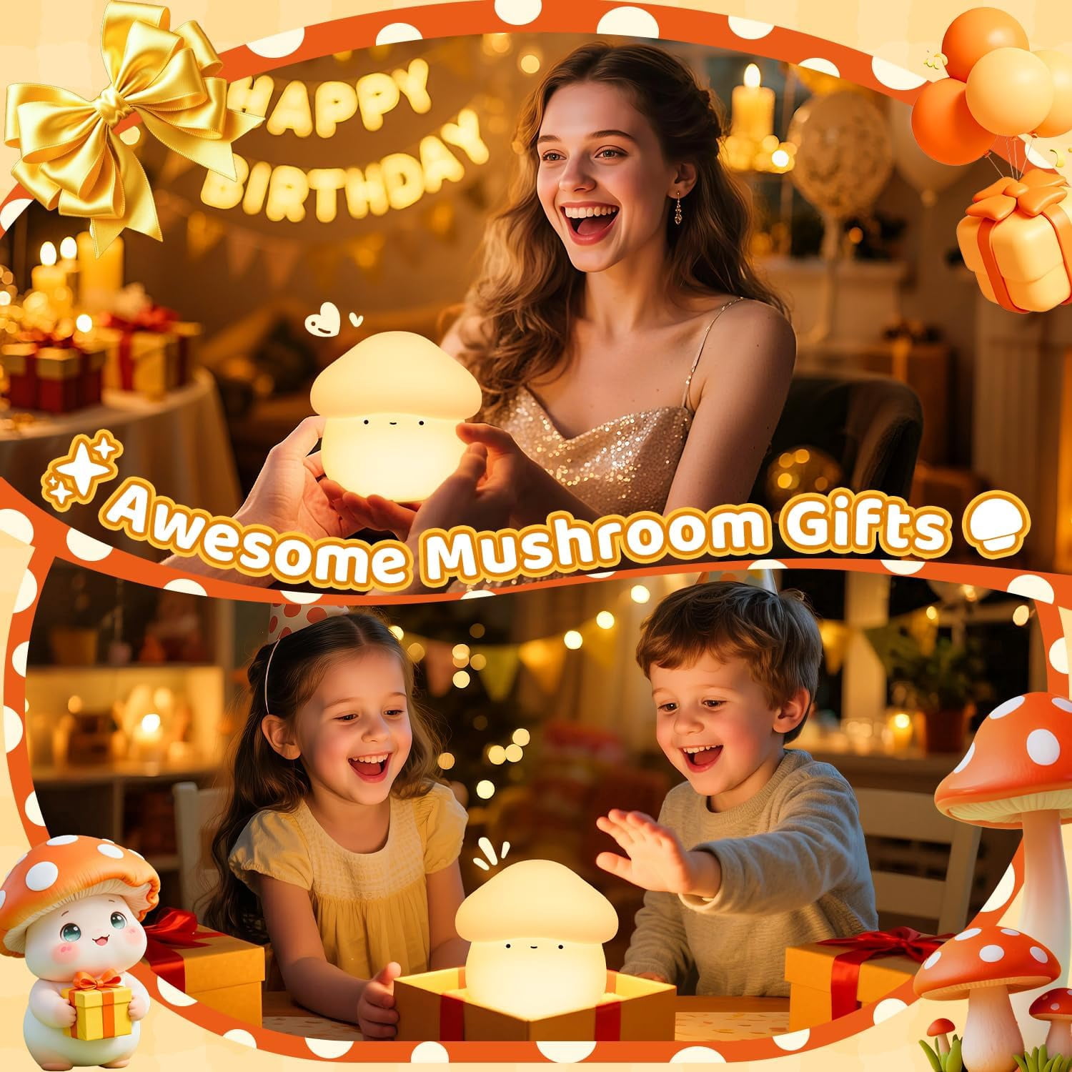 CATPAN Mushroom Lamp, Timer Mushroom Night Light for Kids, Dimmable & Easy Control Cute Lamp, Squishy Silicone Nightlight, Rechargeable Night Light for Baby Nursery, Cute Gifts Kawaii Decor