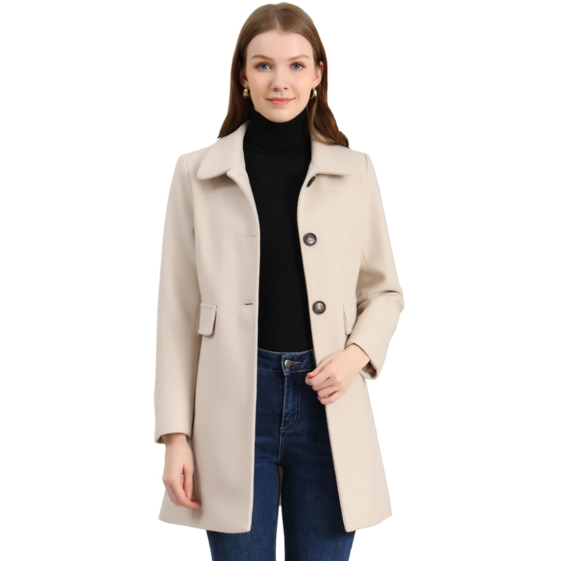 INSPIRE CHIC Manteau Vintage à Col à Revers Pour Femmes, Manteau D'Hiver Mi- Long à Simple Boutonnage
