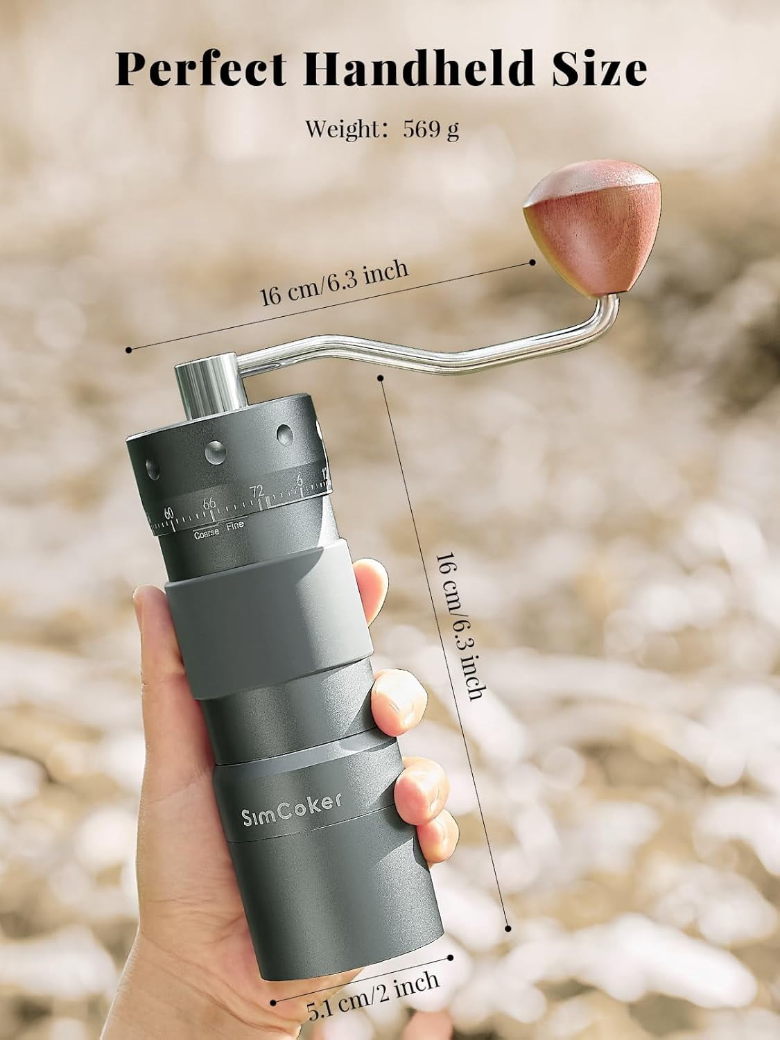 Manual Coffee Grinder with 16μm External Adjustment, Precision Espresso & Pour Over, CNC Stainless Steel Conical Burr, Drill-Compatible Aluminum Body, Portable