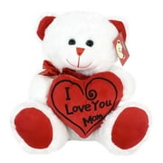 KINREX Soft Stuffed Teddy Bear - Happy Mother's Day Bear for Mom - I Love You Mom Bear - White w/ Red Heart Pillow - 11.81"
