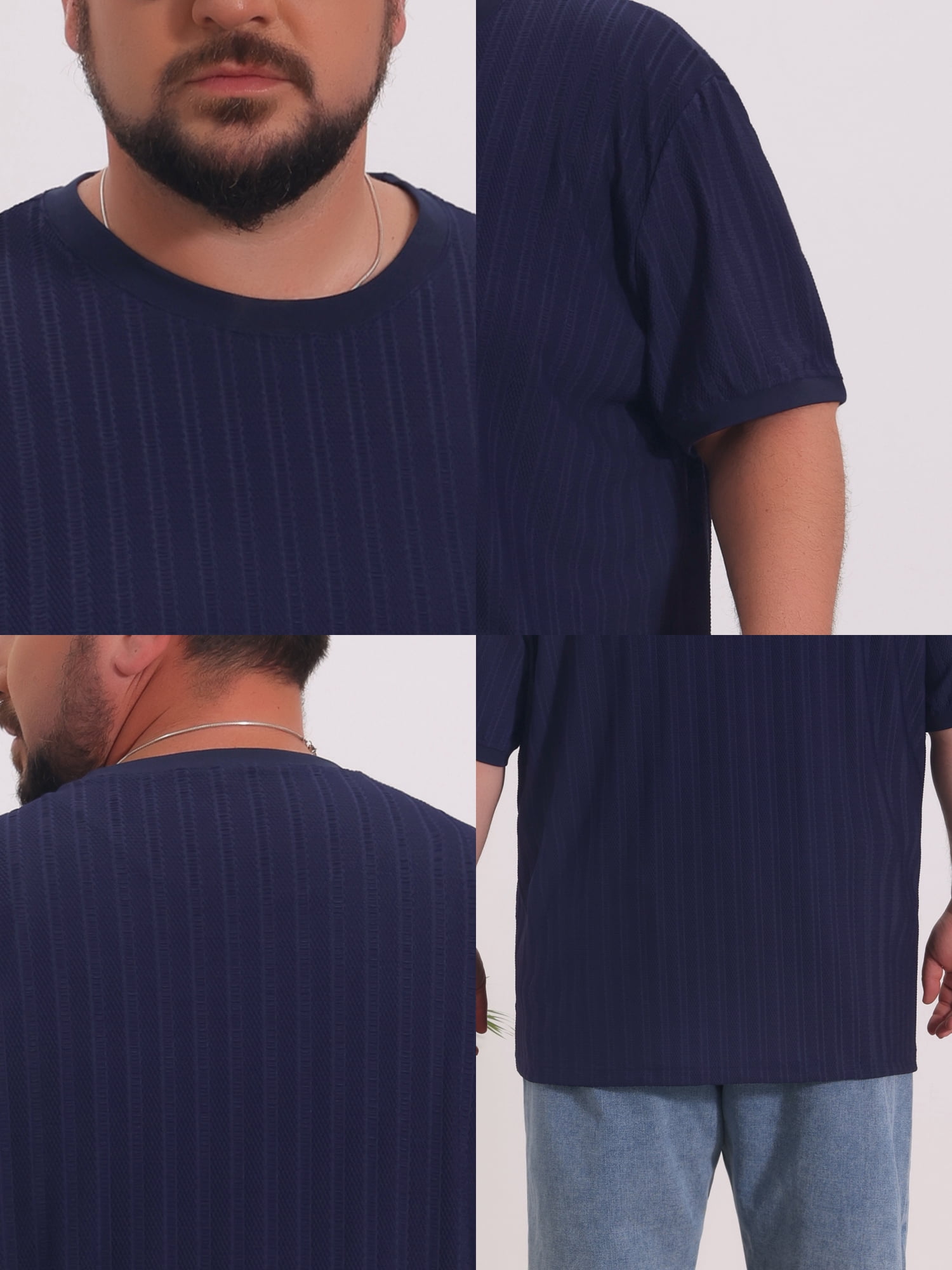 DARING DIVA Men's Big Tall Mesh Breathable Crew Neck Short Sleeve T-Shirts 4XL Navy Blue