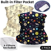 Kid Child Fashion Bandana Neck Gaiter with Filter Pocket Balaclava Cycling Neck Tube Scarf Boy Girl Biker Face Mouth Multifunctional Mask, 2 PACK - Space Galaxy & Dog Puppy - CLEANBREATH™