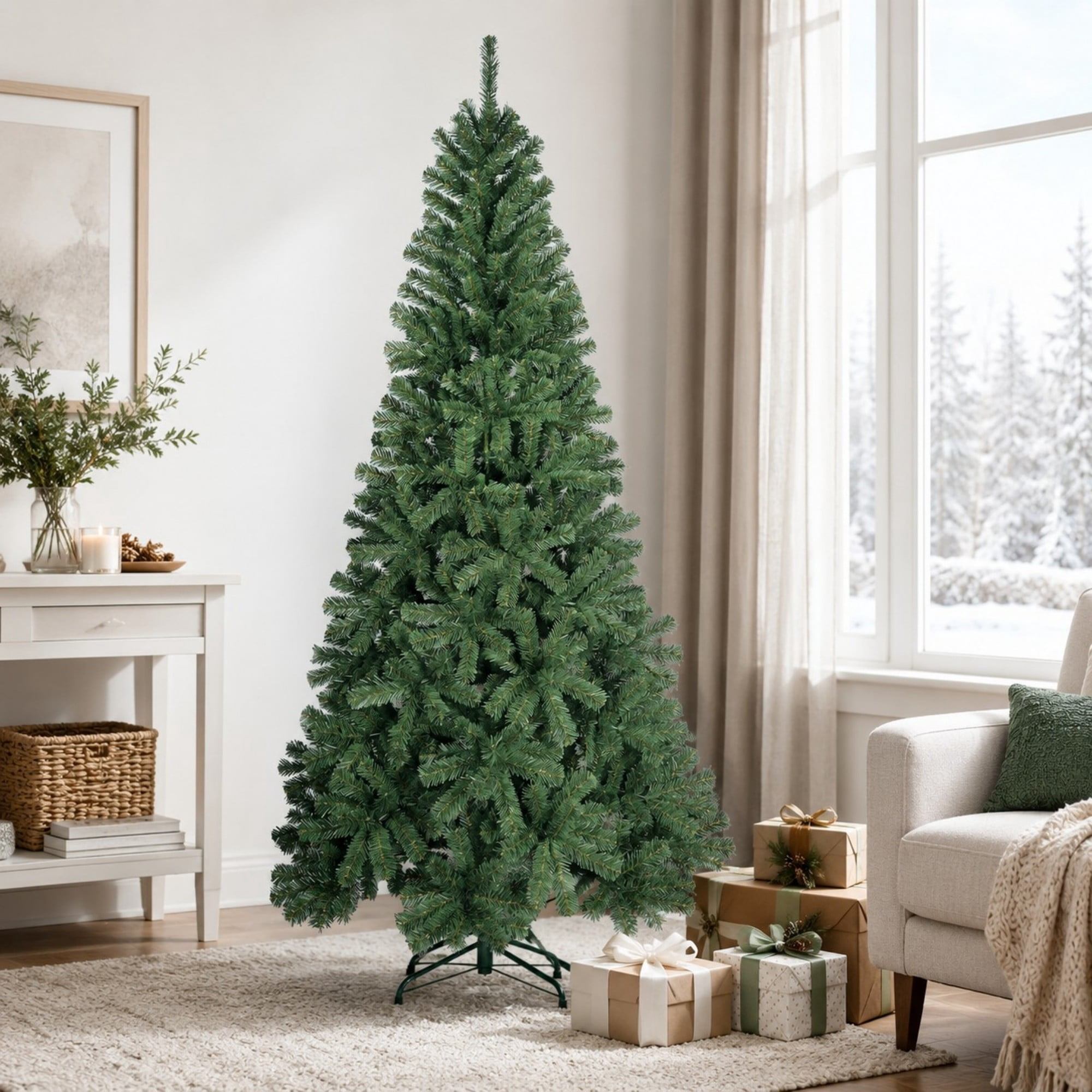 DEALTOPS 6 FT Unlit Artificial Christmas Tree, 518 PVC Tips, Hinged Green Holiday Tree with Metal Stand