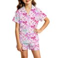 thumbnail image 4 of CAIVO 2 Piece Pajama Sets Girls Lapel Short Sleeve Button Down Shirt With Shorts Casual Bowknot Printed Loungewear Sleepwear For Kids Soft Breathable Summer Nightclothes Pjs, 4 of 4