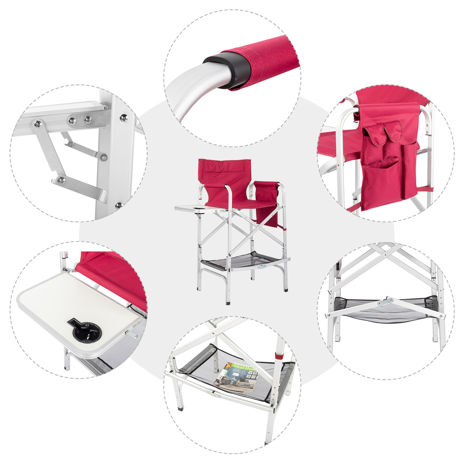 GoDecor Director Chair Oversize Padded Seat Camping Chair with Side Table Red - image 3 of 7