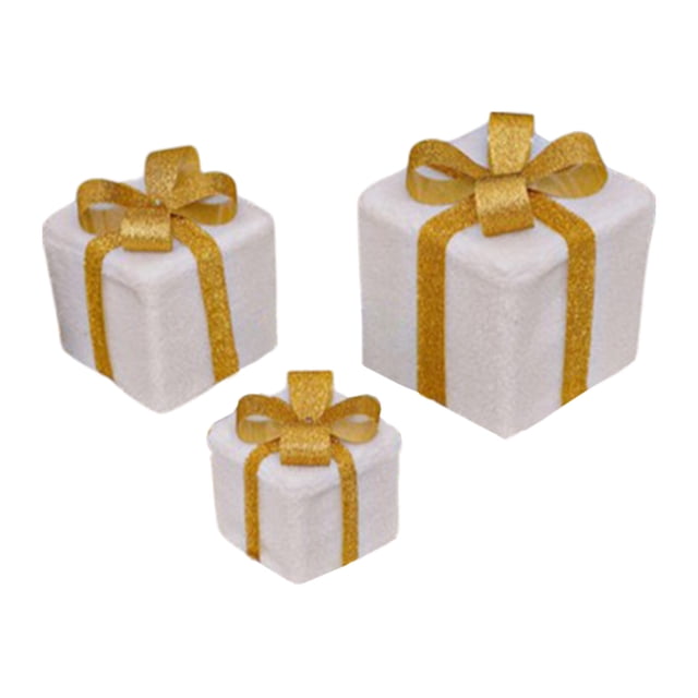 JASKFLY Plastic Decorative Gift Box 3 Pack LED Light Up Christmas Boxes Outdoor Decor Set
