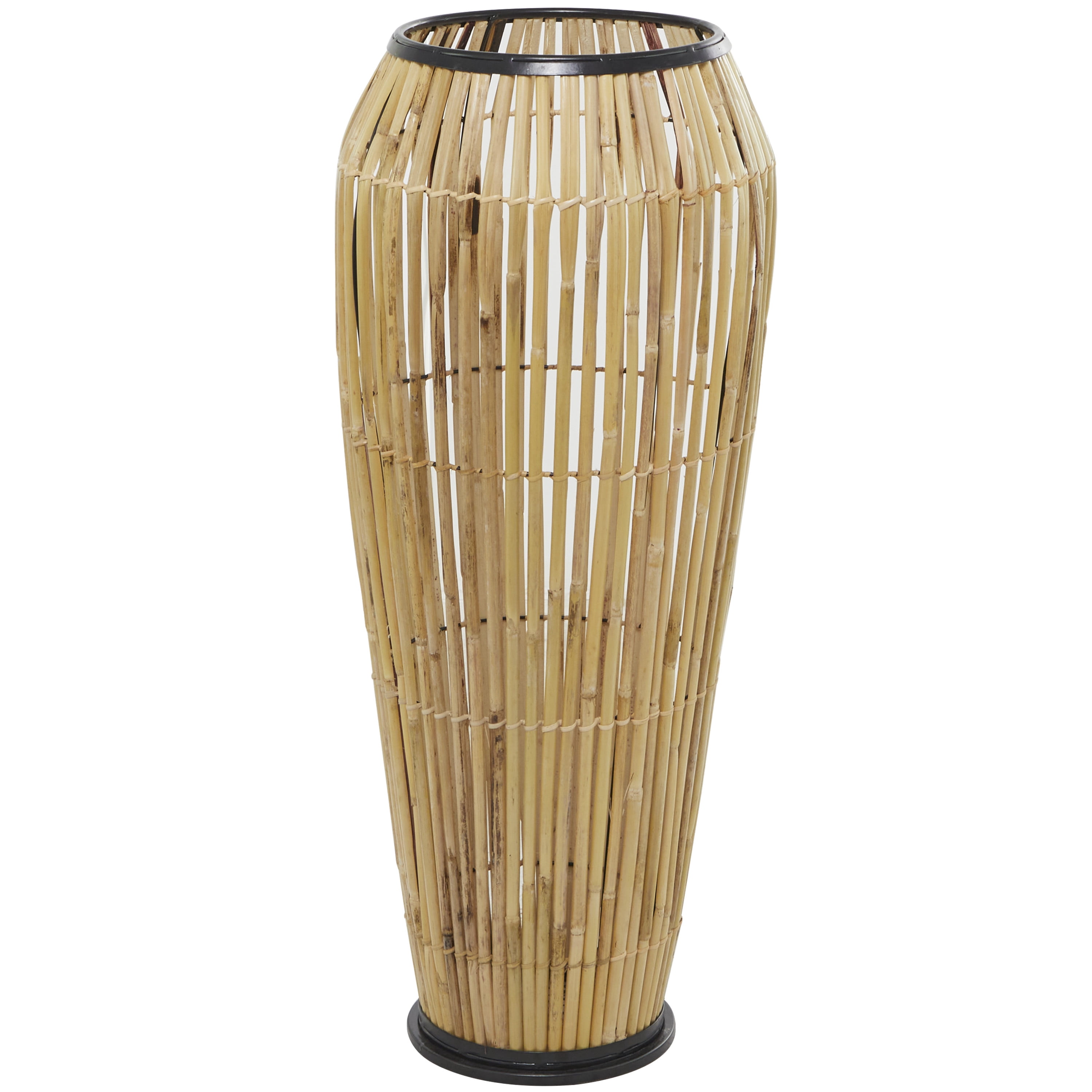 DecMode 34" Handmade Slatted Frame Brown Wicker Vase with Black Metal Accents