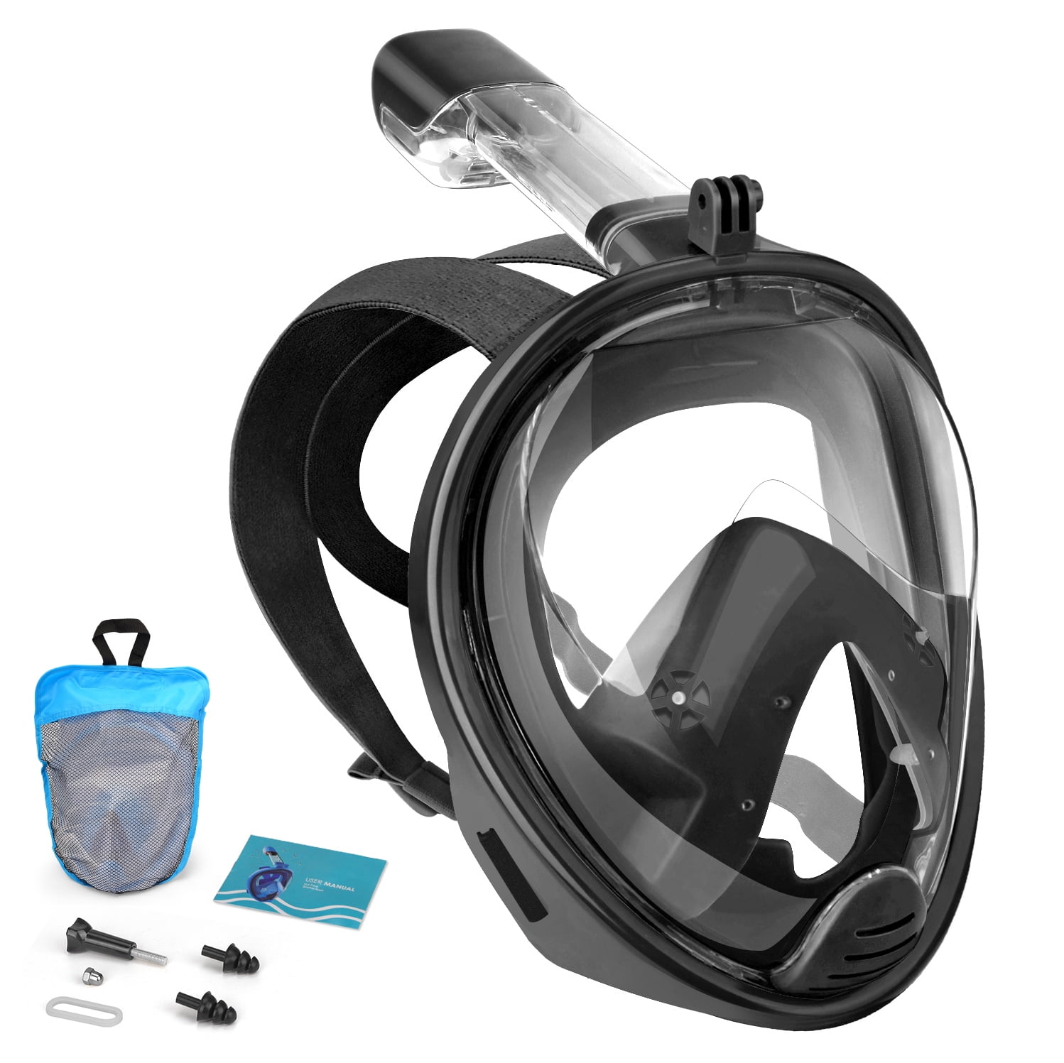 Full Face Snorkel Mask, Snorkeling Mask with Camera Mount, Panoramic View Upgraded Dive Mask with Breathing System, Dry Top Set L/XL - Walmart.com