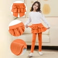 thumbnail image 2 of Lenpel Girls' Leggings with Ruffle Skirts Elastic High Waisted Full Length Footless Tiered Skirted Leggings Slim Workout Dance Pants(Orange,13-14 Years), 2 of 7