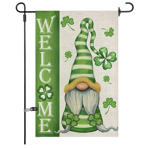 JOOCAR Garden Flags, Green Clover Gnome 12x18 Inches Reversible Garden Flags for St. Patrick's Day Outdoor Garden Holiday Yard Decoration