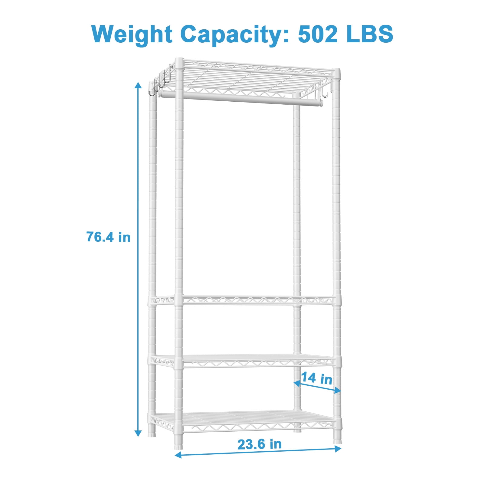 Ulif H4 Mini Clothing Rack,Laundry Room Organizer,4 Tiers Freestanding Clothes Rack for Small Space, Metal Clothes Wardrobe System for Bedroom, Load 502 lbs, White