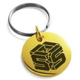 thumbnail image 1 of Stainless Steel Letter S Initial 3D Cube Box Monogram Engraved Small Medallion Circle Charm Keychain Keyring, 1 of 1