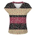 thumbnail image 4 of DHFJKG Womens Satin Top Floral Printed V Neck Short Sleeve T Shirt Loose Fit Casual Dressy Wear Versatile Tops, 4 of 4