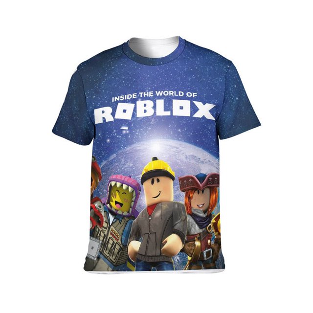 ROBLOX-Camiseta de mundo Virtual para niños y niñas, camisa de manga corta con cuello redondo, periférico, Anime, tendencia para adolescentes, juego de verano