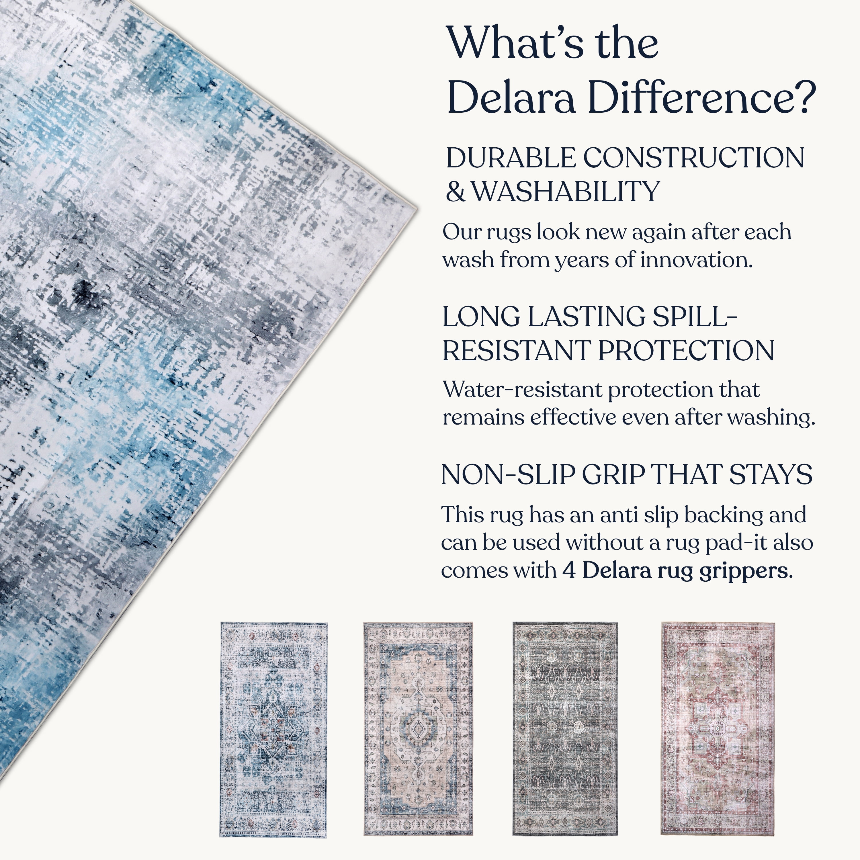 Delara 2.5'x10' Machine Washable Area Rug, Soft & Durable, Non-Slip, Stain Resistant, Frosted Azure, for Bedroom, Living & Dining Room