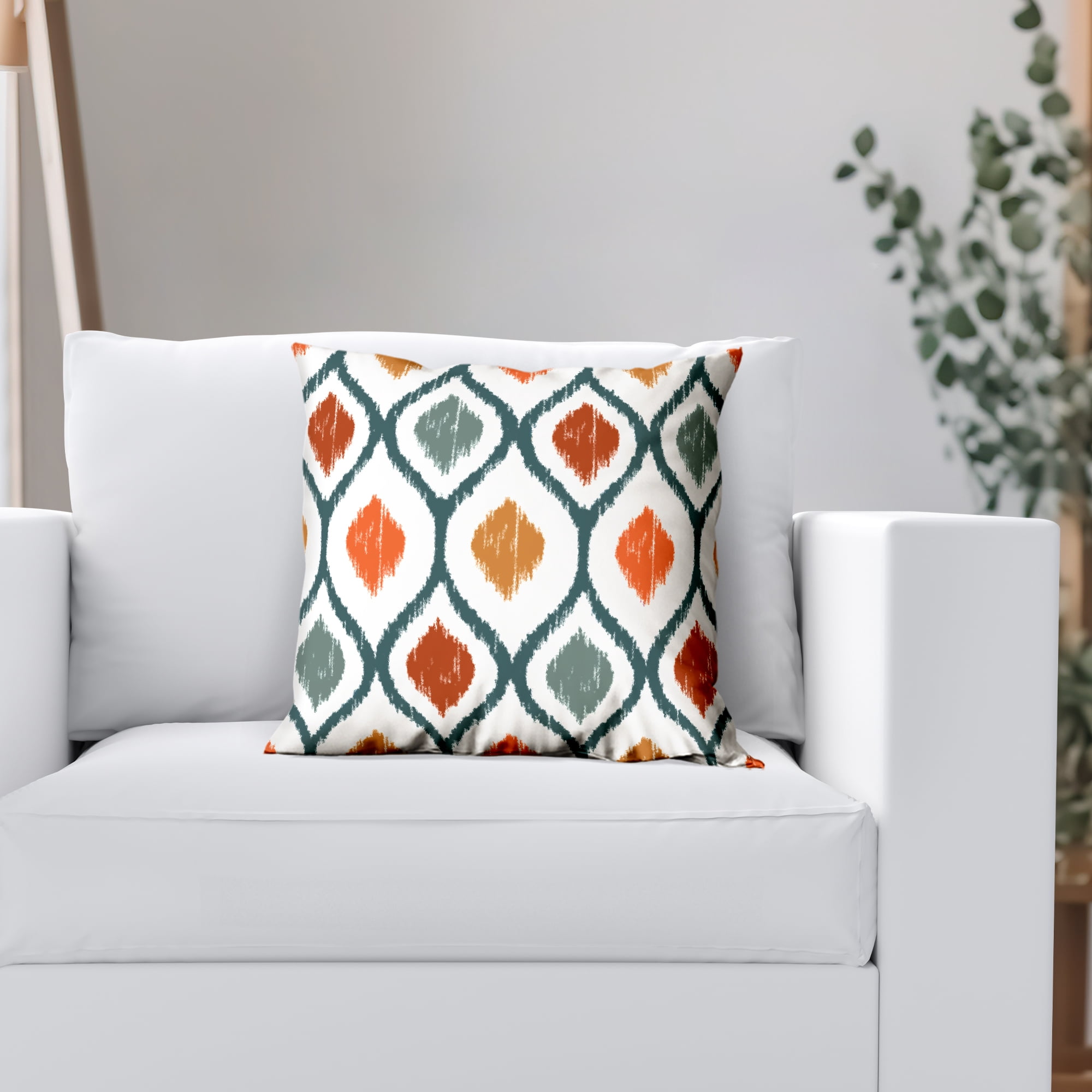Americanflat 16"x16" Blue and Orange Diamond Pattern Design Throw Pillow with Premium Polyester