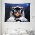 thumbnail image 1 of Space Cat Tapestry, Milkyway Galaxy Space Traveller Cat in Suit with Stars Backdrop Image, Wall Hanging for Bedroom Living Room Dorm Decor, 80W X 60L Inches, Navy Blue and White, by Ambesonne, 1 of 2