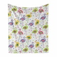 thumbnail image 1 of Flamingo Soft Flannel Fleece Throw Blanket, Colorful Retro Vintage Flamingo Patterns in Polka Dot Design Checked Background, Cozy Plush for Indoor and Outdoor Use, 50" x 70", Multicolor, by Ambesonne, 1 of 6