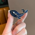 thumbnail image 4 of Women Brooch Sparkling Rhinestones Imitation Pearls Decor Whale Design Lapel Pin Sweater Scarf Holder Jewelry Accessories, 4 of 8