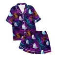 thumbnail image 3 of Women's Halloween Pajamas Silk Satin Classic Breathable Witch Hat Print Summerween Pajamas Shorts Set Ruffle Lingerie Notch Collar Sleepwear, 3 of 3