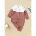 thumbnail image 4 of FOCUSNORM Baby Girl Button Down Jumpsuits Long Sleeve Contrast Color Knit Rompers Newborn Winter Outfit, 4 of 9