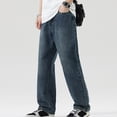 thumbnail image 5 of RYDCOT Men's Loose Fit Straight Leg Carpenter Jeans Baggy Wide Leg Plain Cotton Denim Pants Trousers Dark Blue, 5 of 9