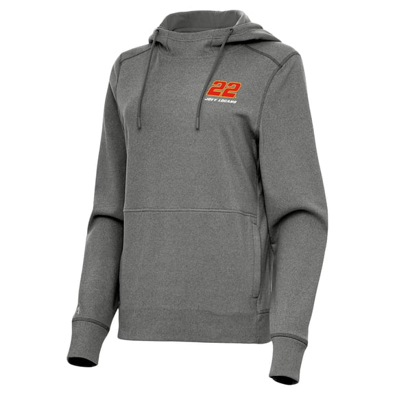 Women's-Antigua Heather Black Joey Logano Justice Pullover Hoodie