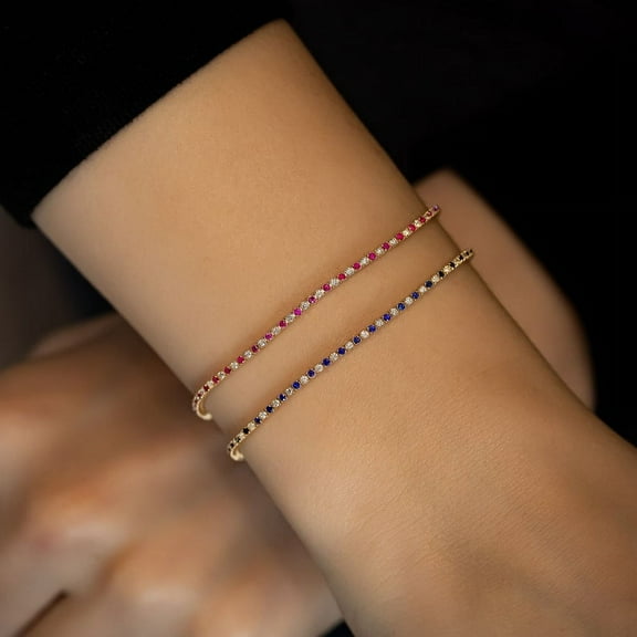 Women Ruby or Sapphire Alternating tennis bracelet,fine jewellery,gift